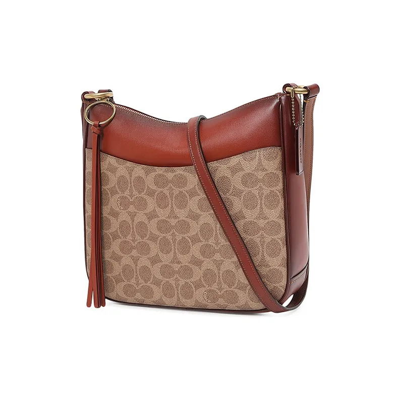 COACH Chaise Canvas With Leather Shoulder Bag Crossbody Bag Large Size Women's White Khaki Color Blocking-1
