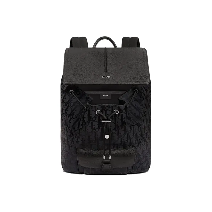 DIOR D-Motion Technical Fabric Grained Cow Leather Patchwork Backpack Regular Men's Black-2