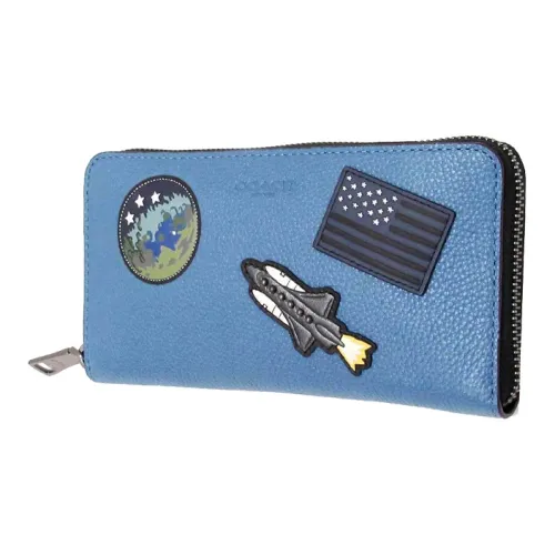 COACH Accordion Zip Leather Long Trunk Wallet Regular Men's Blue
