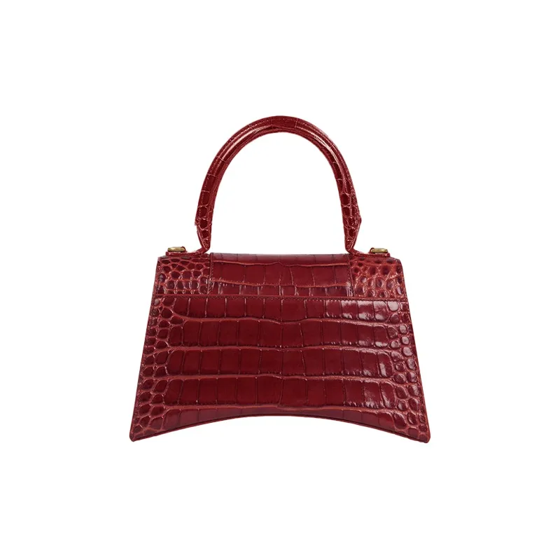 Balenciaga Hourglass Top Handle Bag Small Crocodile Embossed Dark Red-4