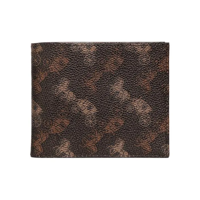 COACH Billfold Wallet Leather Wallet Regular Men's Dark Brown With Blue Lining-0