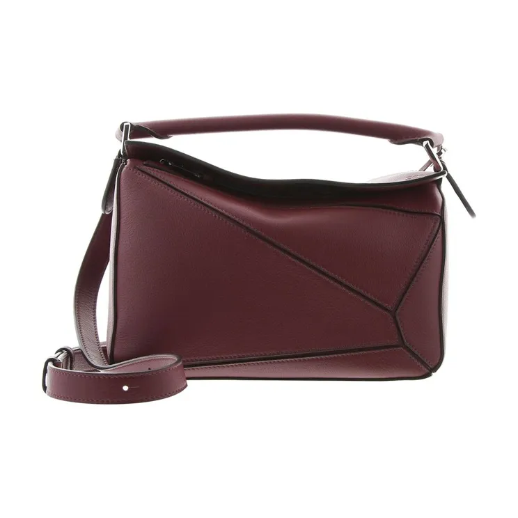 LOEWE Puzzle Grained Calfskin Puzzle Bag Handbag Shoulder Bag Crossbody Bag Small Size Women's Burgundy-0