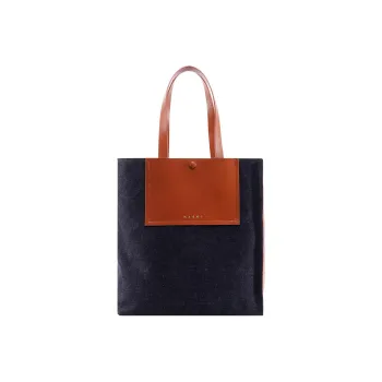 MARNI Leather With Cotton Tote Bag Shopping Bag Shoulder Bag Handbag Men's Dark Blue/Brown