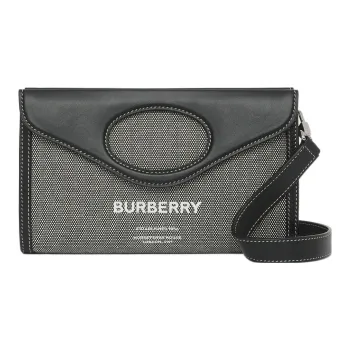 Burberry Horseferry Calfskin With Cotton Tote Bag Shopping Bag Shoulder Bag Crossbody Bag Handbag Men's Black/Gray