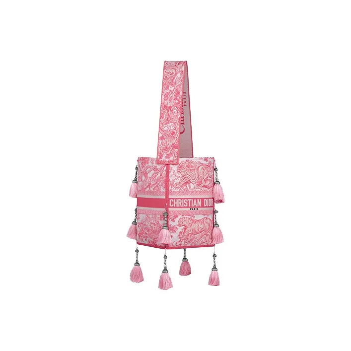 DIOR D-Bubble Collection Canvas Bucket Bag Canvas Bag Handbag Shoulder Bag Women's Pink Peony-1