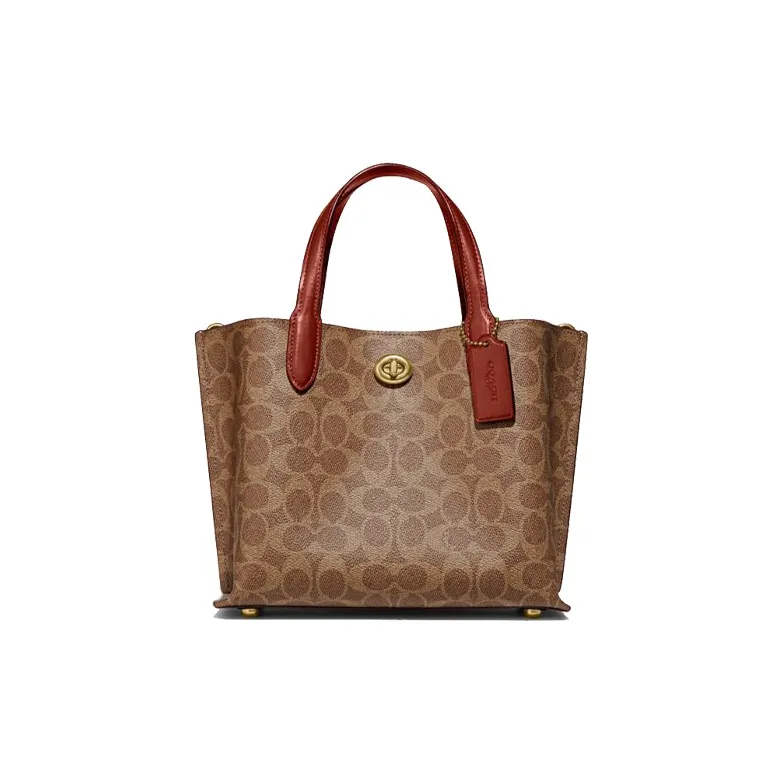 COACH Willow Leather Tote Bag Shopping Bag Shoulder Bag Crossbody Bag Handbag Medium Size Women's Brown Red-0