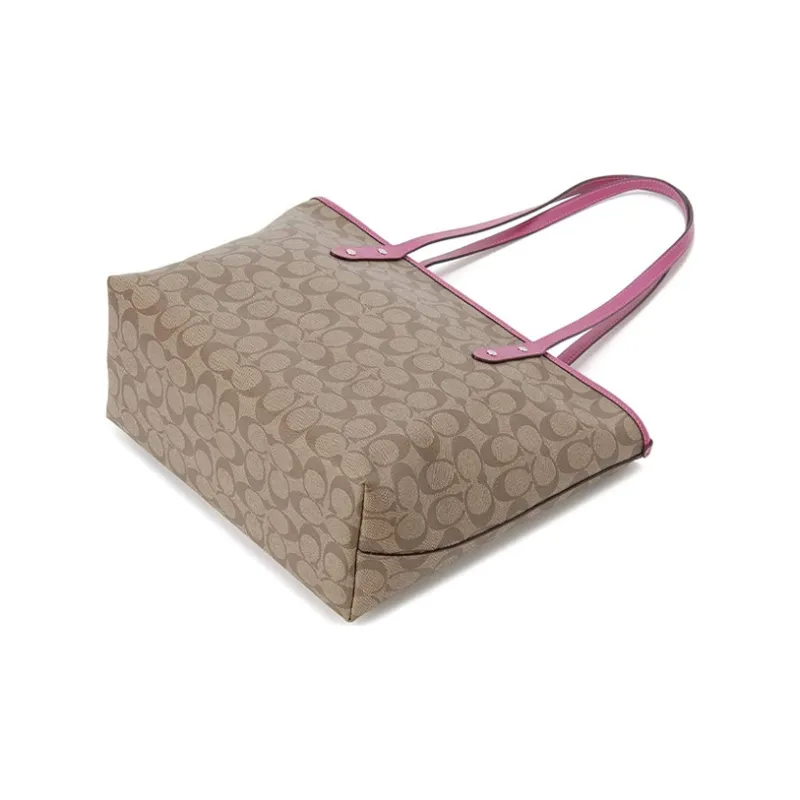 COACH City Zip Tote Monogram Canvas With Leather Tote Bag Shopping Bag Handbag Shoulder Bags Women's Khaki-1