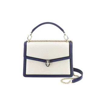 BVLGARI Serpenti Diamond Blast Calfskin Handbag Women's Sapphire Blue/white