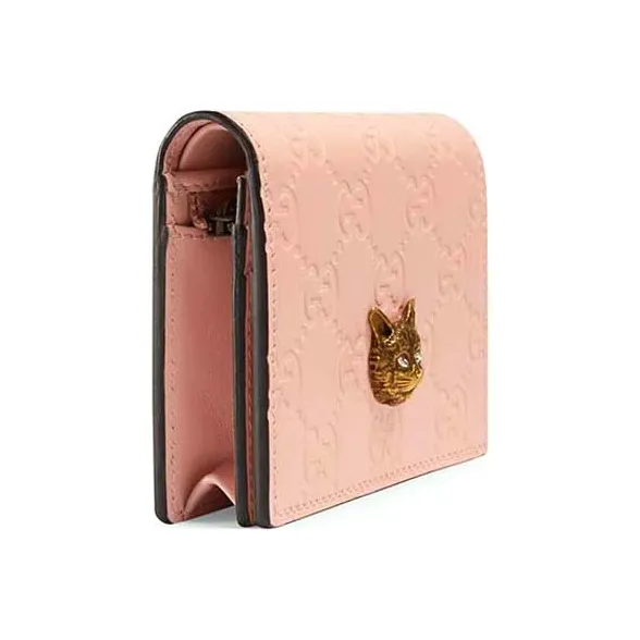 GUCCI Leather Wallets Card Holders Women's Pink-1