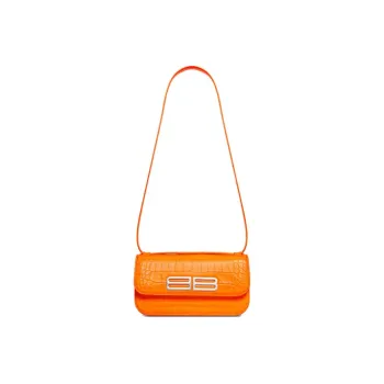 Balenciaga Gossip Crocodile Pattern Embossed Cow Leather Shoulder Bag Crossbody Bag Handbag Small Size Women's Orange