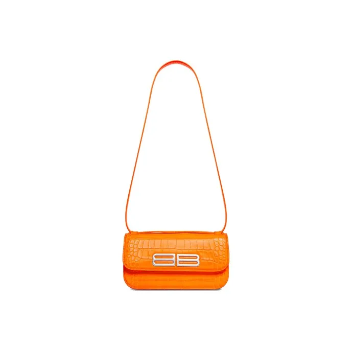 Balenciaga Gossip Crocodile Pattern Embossed Cow Leather Shoulder Bag Crossbody Bag Handbag Small Size Women's Orange-0
