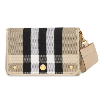 Burberry Note Cotton Patchwork Leather Shoulder Bag Crossbody Bag Small Size Women's Light Brown
