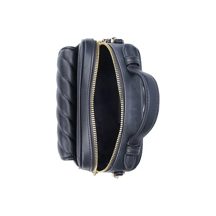 MICHAEL KORS Rose Leather Camera Bag, Crossbody Bag, One Shoulder Handbag Trumpets Women's Pure Black-4