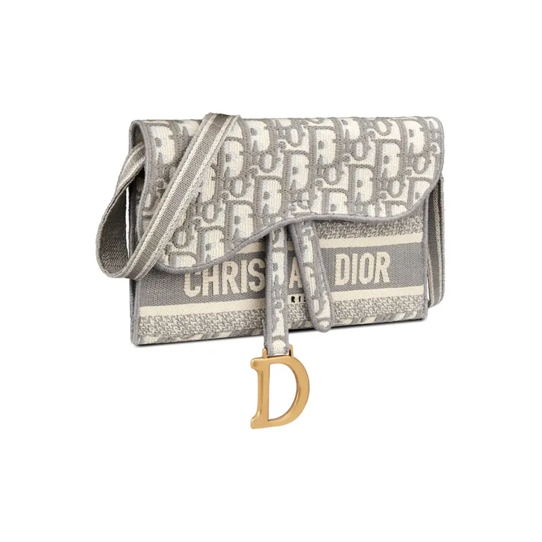 DIOR Embroidered Leather Saddle Bag Handheld Shoulder Bag Crossbody Bag Regular Women's Gray-1