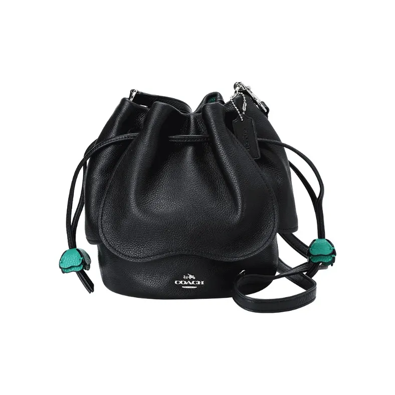 COACH Petal Leather Bucket Bags Shoulder Bag Crossbody Bag Women's Black-0