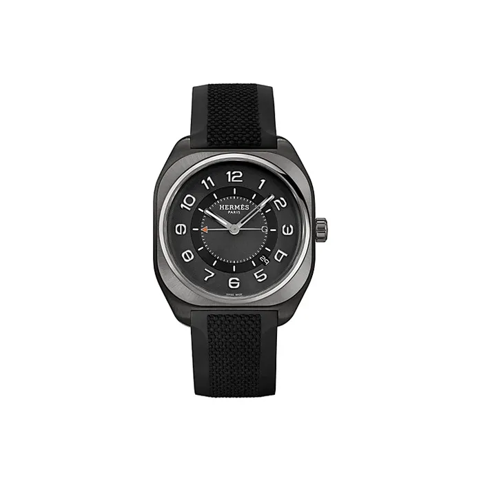 HERMES H08 Collection Wrist Watch Automatic Mechanical Movement Rubber Strap 42mm Black Dial Men's Watches W049428WW00-0