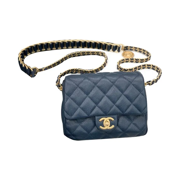 CHANEL Classic Flap CF Coin Collection Grain Embossed Calfskin Shoulder Bag, Crossbody Bag Trumpets Women's Marine Blue-2