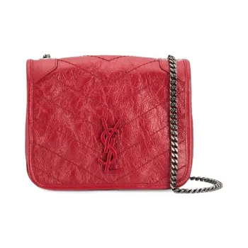 SAINT LAURENT Leather Wallet Crossbody Bag Shoulder Bag Women's Red