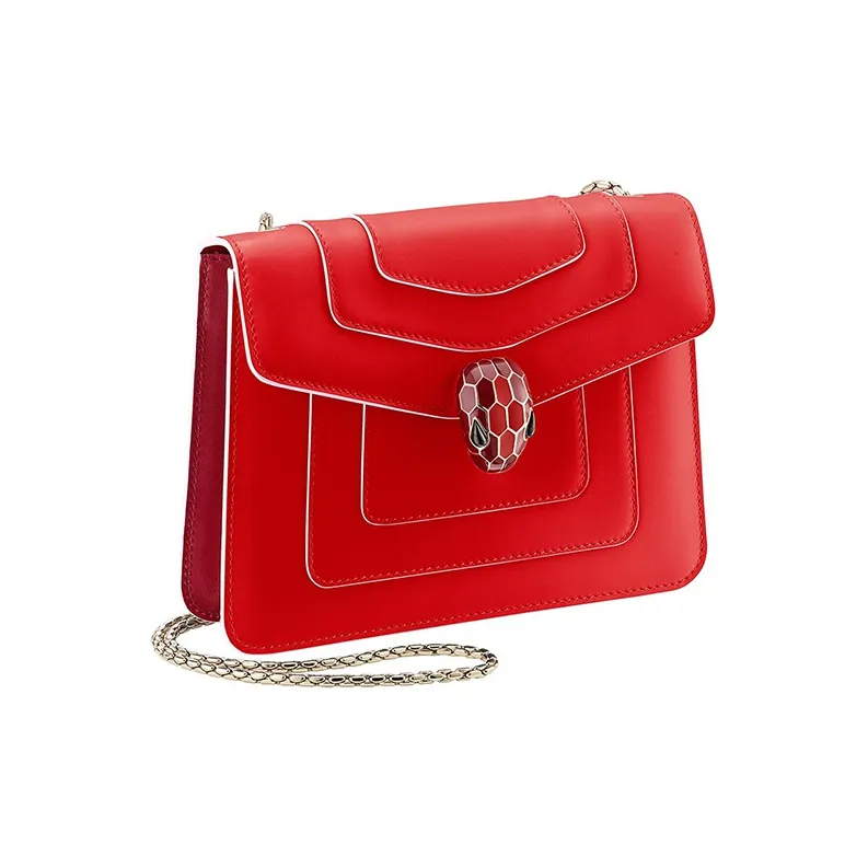 BVLGARI Serpenti Forever Series Cow Leather Chain Bag Crossbody Bag Shoulder Bag Women's Red-1