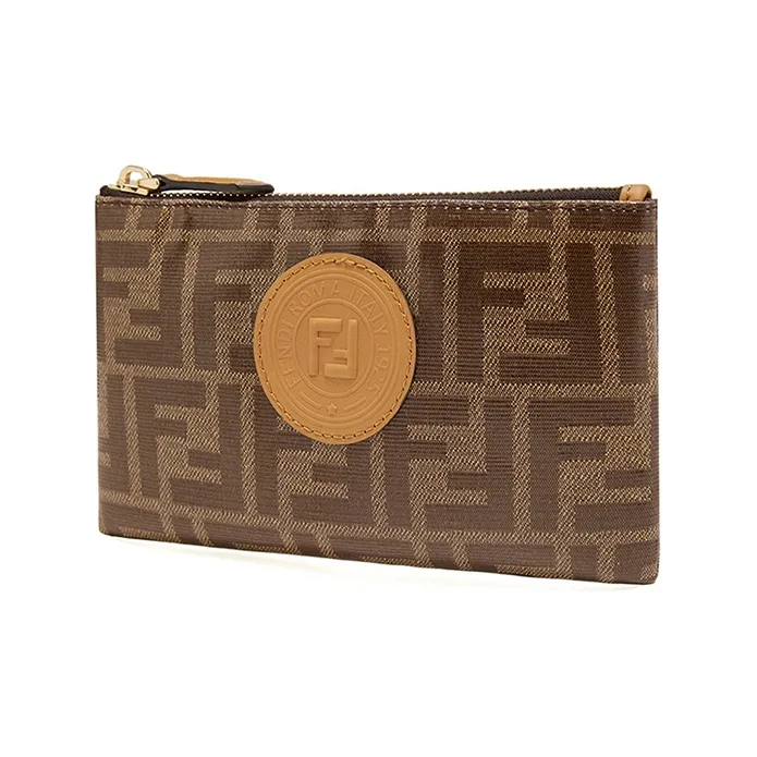 FENDI Coated Canvas With Leather Clutch Coin Purse Women's Brown-1