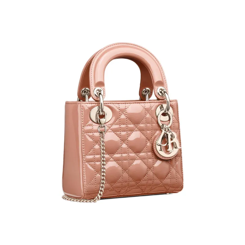 DIOR Lady Dior Patent Leather Cowhide Dior Bag Handbag Shoulder Bag Crossbody Bag Clutch Mini Women's Rose Pink-1