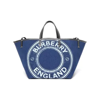 Burberry Cow Leather Tote Bag Shopping Bag Handbag Mini Unisex Blue