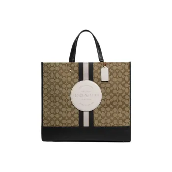 COACH Dempsey Canvas With Leather Tote Bag Handbag Crossbody Bag Large Size Women's Khaki & Black