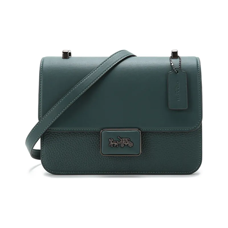 COACH Alie Leather Messenger Bag Small Square Bag Crossbody Bag Medium Size Women's Forest Green-0