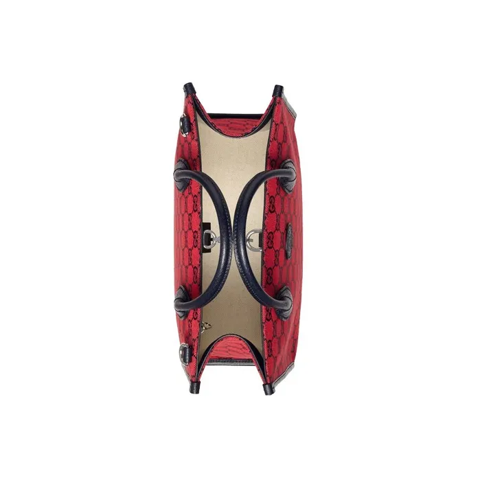 GUCCI Canvas With Leather Tote Bag, Shopping Bag, Shoulder Bag, Crossbody Bag, Handbag Trumpets Unisex Red/Blue-4