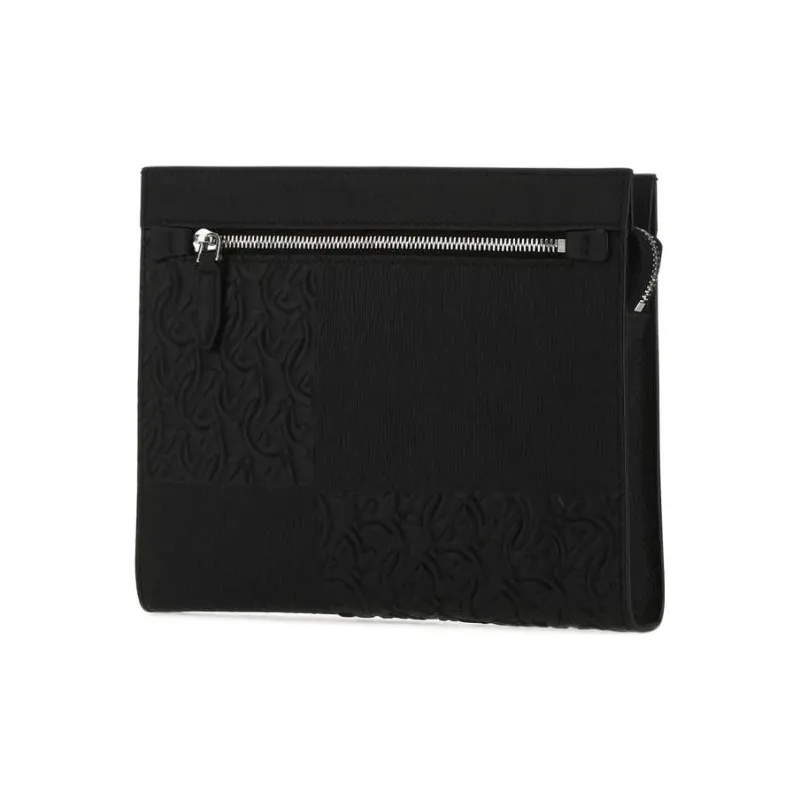 FERRAGAMO GANCINI Leather Clutch Unisex Black-1