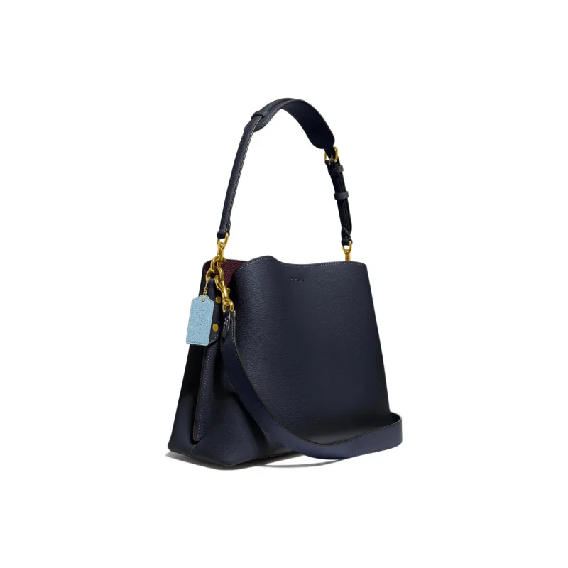 COACH Willow Pebbled Leather Handbag, Shoulder Bag, Crossbody Bag Tubas Women's Navy Blue-1
