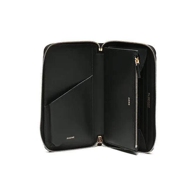 FENDI Cow Leather Clutches Wallets Unisex Black-5