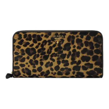 PRADA Leather Wallet Women's Leopard Print