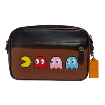 COACH Pac-Man Collaboration Graham Calfskin Shoulder Bag Crossbody Bag Large Size Men's Brown & Black