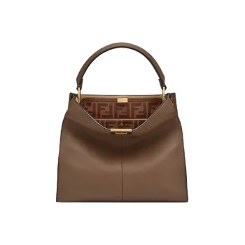 FENDI Peekaboo Cow Leather, Leather Tote Bag, Shoulder Bag, Handbag Medium Size Women's Brown