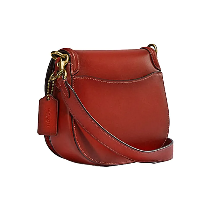 COACH Beat Leather Saddle Bag, Shoulder Bag, Crossbody Bag Small Size Women's Brown Red-1