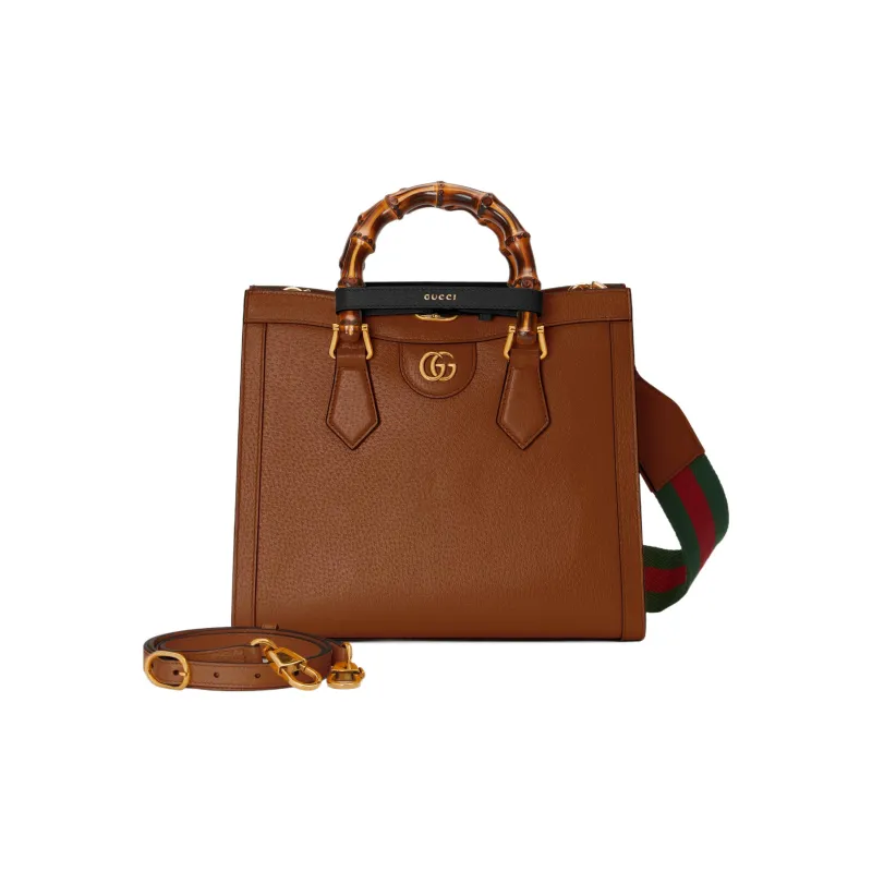 GUCCI Diana Leather Tote Bag Shopping Bag Shoulder Bags Handbags Small Size Unisex Brown-3