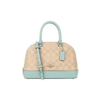 COACH Sierra Leather PVC Handbag Shoulder Bag Crossbody Bag Small Size Women's Mint Green With Khaki Monogram