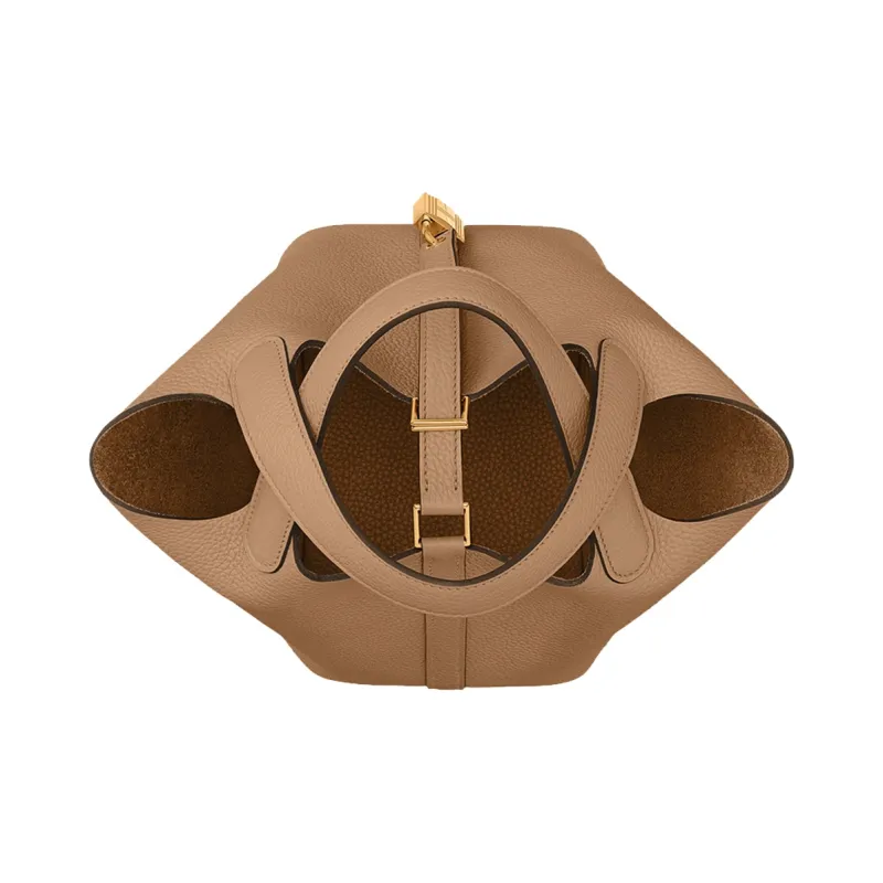 HERMES Picotin Lock Clemence Bullock Leather Basket Bag, Bucket Bag, Handbag Women's 0M Chai Masala Tea Brown-2