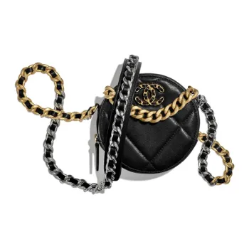 CHANEL 19Bag Lambskin Round Bag, Evening Bag, Clutch, Crossbody Bag, Shoulder Bag Women's Black
