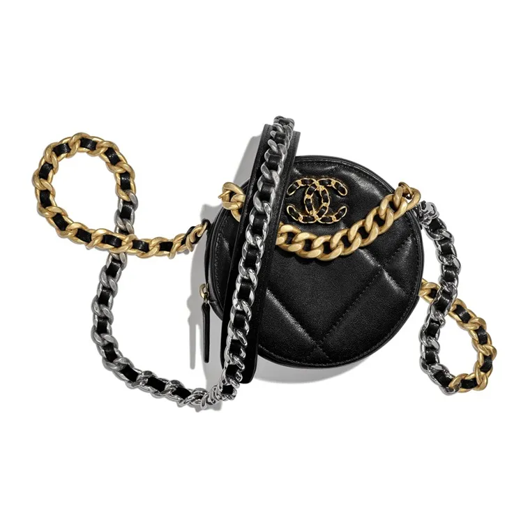 CHANEL 19Bag Lambskin Round Bag, Evening Bag, Clutch, Crossbody Bag, Shoulder Bag Women's Black-0