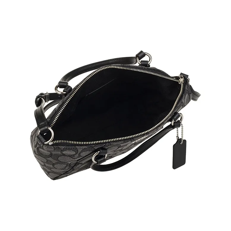 COACH Kelsey Jacquard Fabric With Leather Shoulder Bag Mini Women's Black Gray Color-4