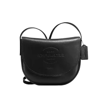 COACH Hudson Smooth Leather Saddle Bag Shoulder Bag Crossbody Bag Medium Size Unisex Black