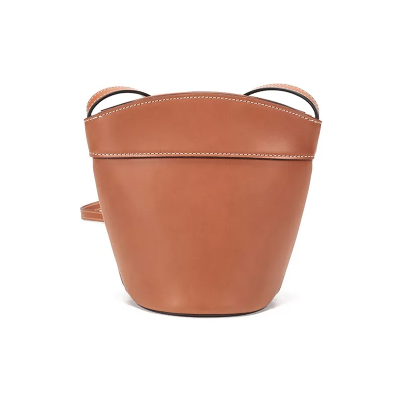 CELINE Leather Bucket Bag Handbag Crossbody Bag Shoulder Bag Small Size Women's Brown-3