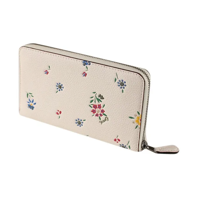COACH Zip Around Leather Wallet Small Size Women's White-1