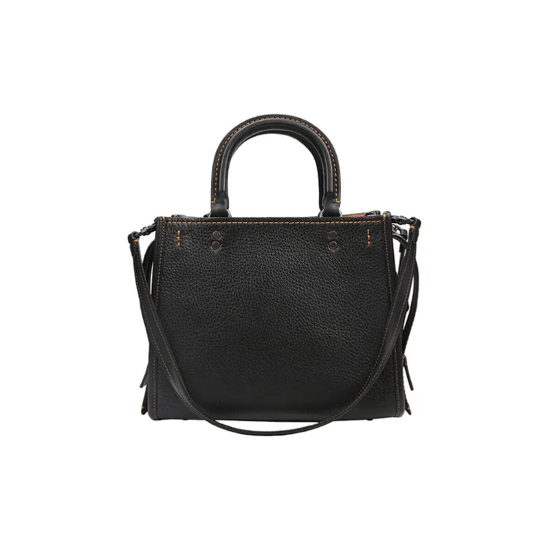 COACH Rogue Flesh Pigeon Leather Tote Bag, Shopping Bag, Shoulder Bag, Crossbody Bag, Handbag Medium Size Women's Black-1