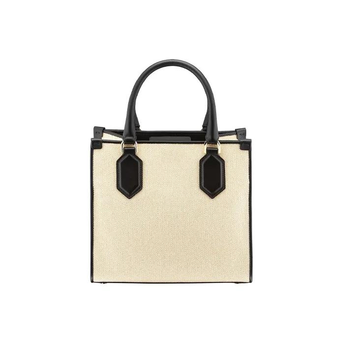 BVLGARI Bvlgari Logo Canvas Calfskin Handbag Small Size Women's Beige-2