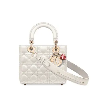 DIOR Lady Dior Sheepskin DaiFeng Bag One Shoulder Handbag Small Size Women's Milk White
