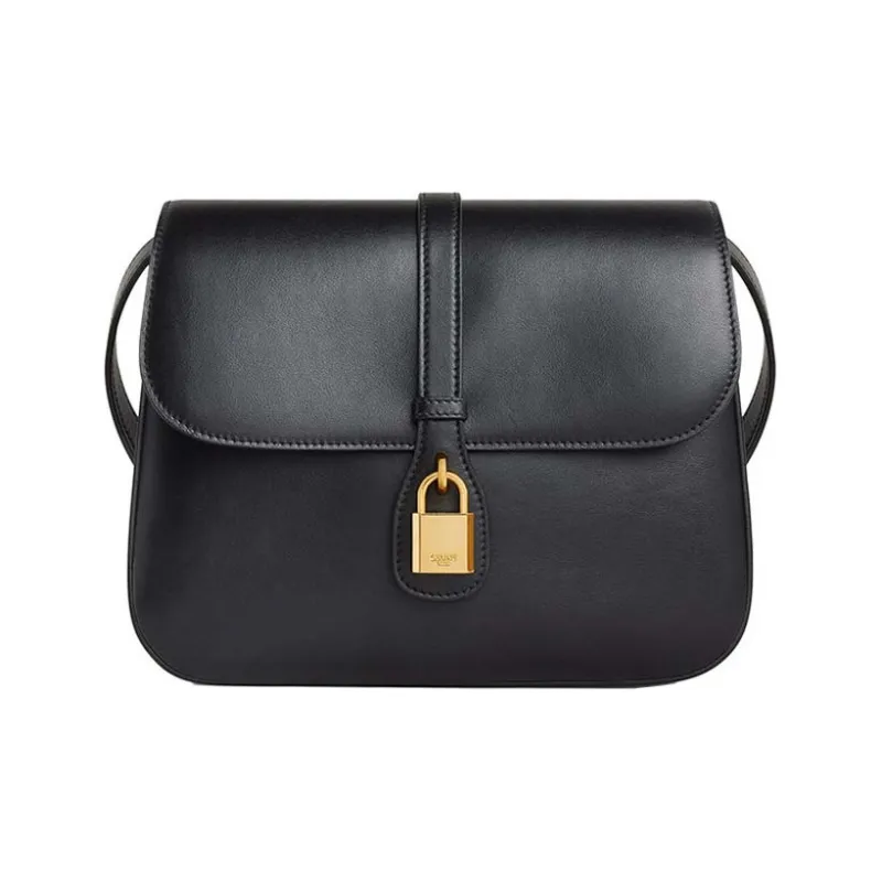 CELINE Cow Leather Portable Crossbody Bag, Shoulder Bag Women's Black-0