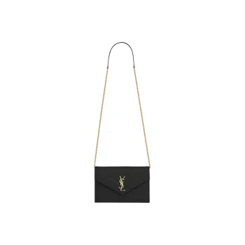 SAINT LAURENT ENVELOPE Quilted Grain Embossed Leather Envelope Bag Wallets Shoulder Bag Crossbody Bag Women's Black